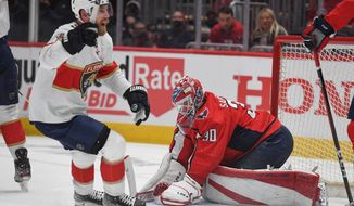 Washington Capitals goalie Ilya Samsonov (30) after the puck gets past him during the 1st period in a game against the Florida Panthers at Capital One Arena in Washington D.C., May 9, 2022. (Photo by All-Pro Reels)