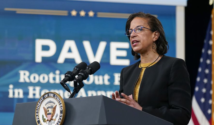 White House Domestic Policy Adviser Susan Rice speaks at an event to announce plans to address racial and ethnic bias in home valuations in the South Court Auditorium on the White House campus, March 23, 2022, in Washington. (AP Photo/Patrick Semansky, File)