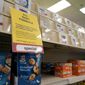 A sign is posted at a CVS pharmacy indicating a shortage in the availability of baby food Tuesday, May 10, 2022, in Charlotte, N.C. Parents in much of the U.S. are scrambling to find baby formula after a combination of supply disruptions and safety recalls have swept many of the leading brands from store shelves. (AP Photo/Chris Carlson)