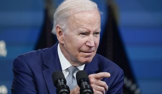 President Joe Biden calls on a reporter for questions in the South Court Auditorium on the White House complex in Washington,Tuesday, May 10, 2022. (AP Photo/Manuel Balce Ceneta)