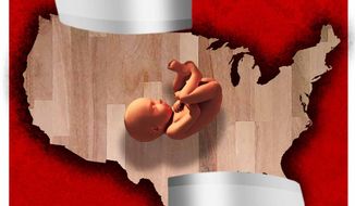 Illustration on abortion by Alexander Hunter/The Washington Times