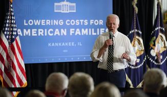 President Joe Biden speaks during a visit to O&#39;Connor Farms, Wednesday, May 11, 2022, in Kankakee, Ill. Biden visited the farm to discuss food supply and prices as a result of Putin&#39;s invasion of Ukraine. (AP Photo/Andrew Harnik)