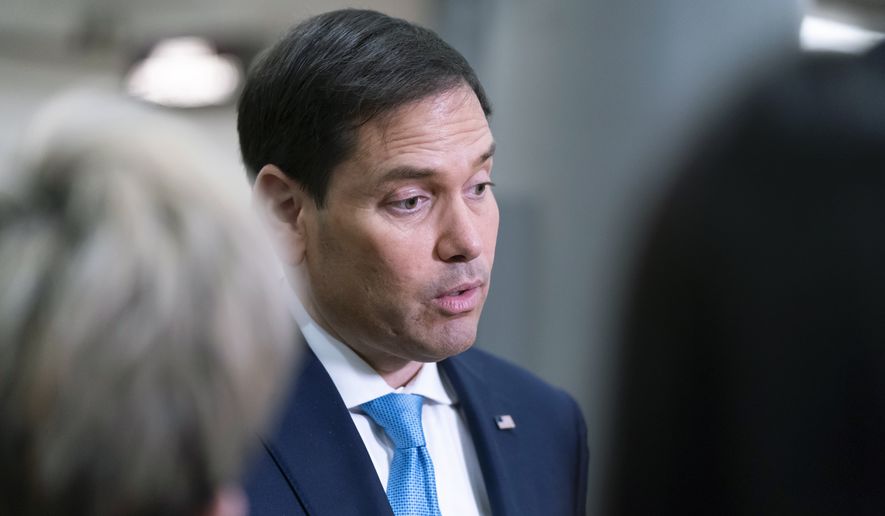 In this file photo, Sen. Marco Rubio, R-Fla., speaks with reporters on Capitol Hill in Washington, Wednesday, March 16, 2022. (AP Photo/Alex Brandon)  **FILE**