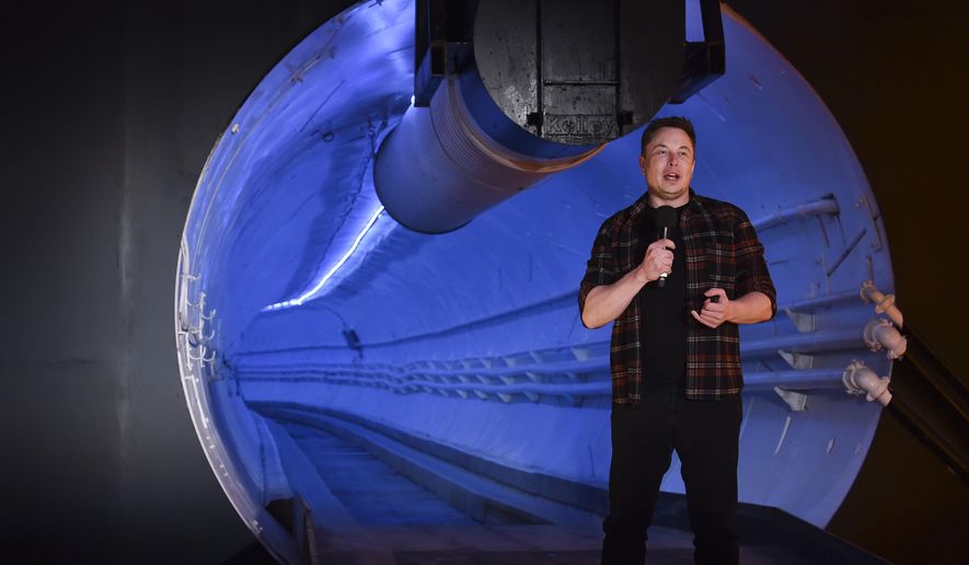 Elon Musk, co-founder and chief executive officer of Tesla Inc., speaks during an unveiling event for the Boring Co. Hawthorne test tunnel in Hawthorne, Calif., on Tuesday, Dec. 18, 2018.  Many people are puzzled on what a Elon Musk takeover of Twitter would mean for the company and even whether he’ll go through with the deal.  If the 50-year-old Musk’s gambit has made anything clear it’s that he thrives on contradiction.    (Robyn Beck/Pool Photo via AP, File)