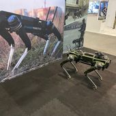 This robot dog by Ghost Robotics was on display at an expo this week at Modern Day Marine in Washington, D.C.  (Ryan Lovelace/The Washington Times)