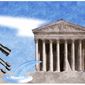 Illustration on the media and the Supreme Court leak by Alexander Hunter/The Washington Times