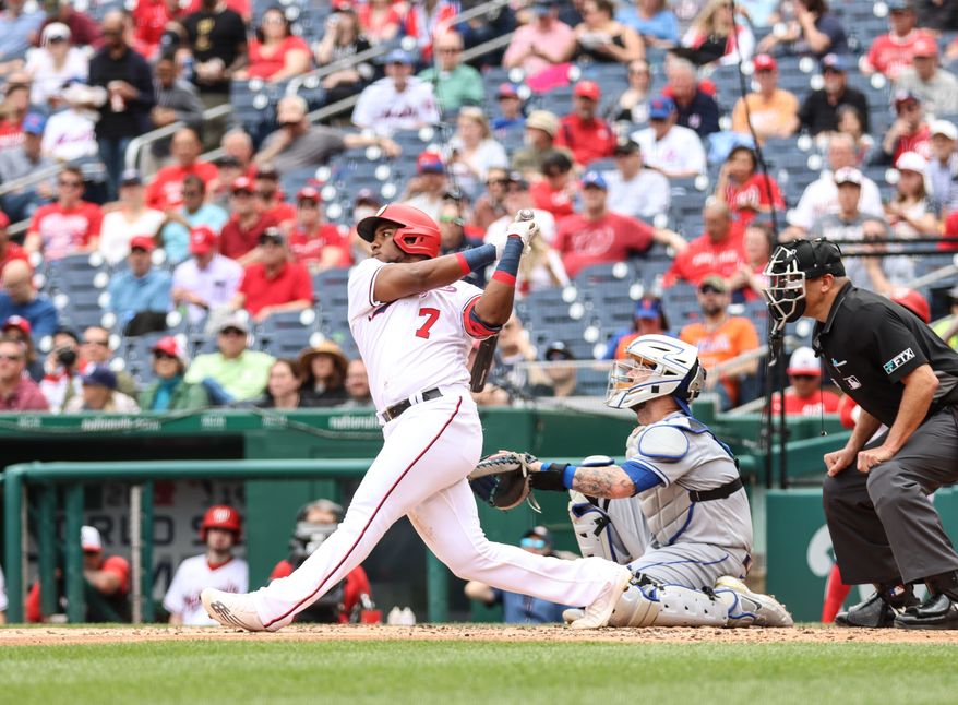 Infielder Maikel Franco (#7) swings at a pitch at Washington Nationals vs. New York Mets at Nationals Park, May 12th, 2022 (Photography: All-Pro Reels/ Alyssa Howell)