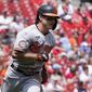 OBaltimore Orioles&#x27; Rylan Bannon singles on his first major league at bat during the second inning of a baseball game against the St. Louis Cardinals Thursday, May 12, 2022, in St. Louis. (AP Photo/Jeff Roberson)