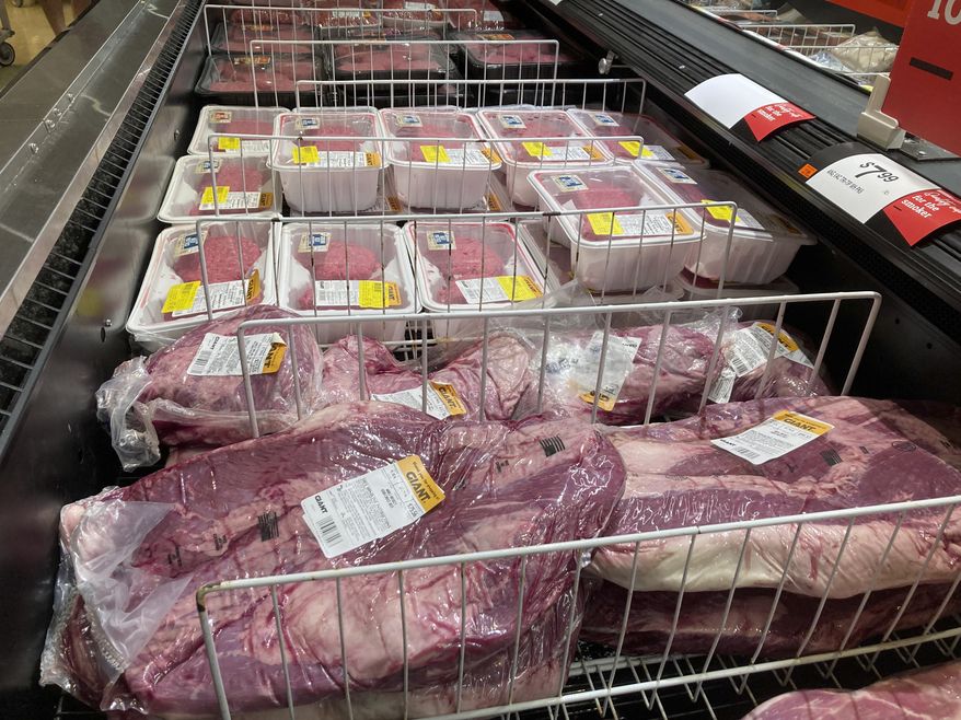 Shown are meat products at a grocery store in Roslyn, Pa., Tuesday, June 15, 2021. U.S. producer prices soared 11% in April from a year earlier, a hefty gain that indicates high inflation will remain a burden for consumers and businesses in the months ahead. The Labor Department said Thursday, May 12, 2022, that its producer price index which measures inflation before it reaches consumers climbed 0.5% in April from March. (AP Photo/Matt Rourke, File)
