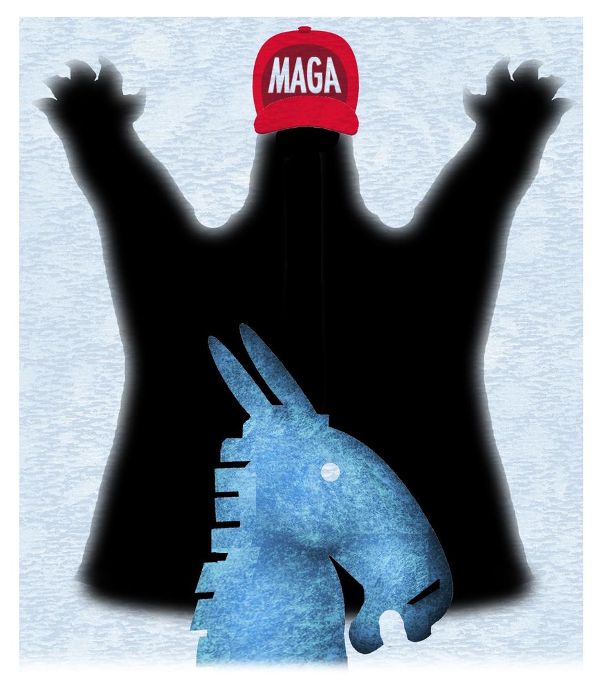 Illustration on MAGA and Trump hysteria by Alexander Hunter/The Washington Times