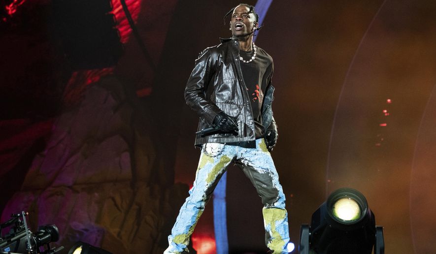 Travis Scott performs at Day 1 of the Astroworld Music Festival at NRG Park on Friday, Nov. 5, 2021, in Houston. Sunday’s Billboard Music Awards on May 15, 2022, will include performances by Scott, Ed Sheeran, Becky G and other artists who have enjoyed chart-topping success. Sean “Diddy” Combs will emcee the show, which is being broadcast live from the MGM Grand Arena and will air live on NBC and its Peacock streaming service.  (Photo by Amy Harris/Invision/AP, File)