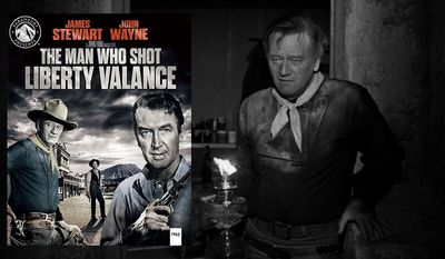 Tom Doniphon (John Wayne) in the shadows in &quot;Paramount Presents: The Man Who Shot Liberty Valance,&quot; now available in the 4K Ultra HD disk format from Paramount Home Entertainment.