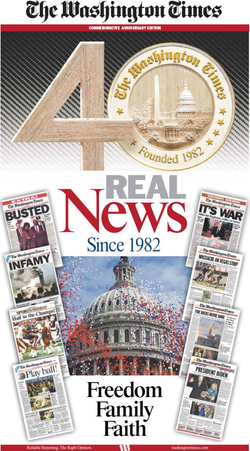"Freedom, family, faith: Celebrating 40 years of The Washington Times" is available in the May 17, 2022 edition of The Washington Times. (cover)