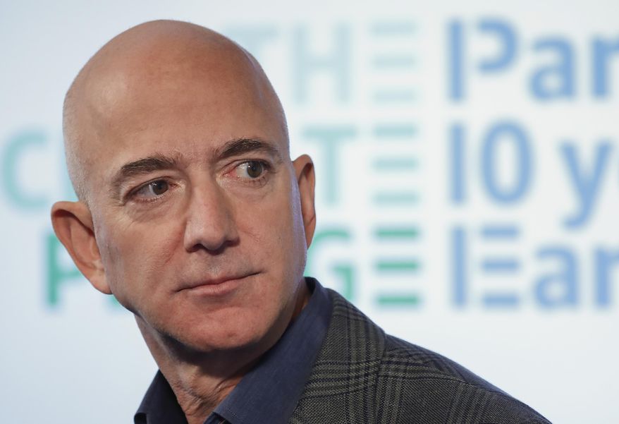 Amazon CEO Jeff Bezos speaks during his news conference at the National Press Club in Washington, Sept. 19, 2019. (AP Photo/Pablo Martinez Monsivais, File)