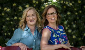 Angela Kinsey, left, and Jenna Fischer, friends and former co-stars of the comedy series &amp;quot;The Office&amp;quot; pose for photos in Glendale, Calif., Tuesday, March 22, 2022, to promote their book &amp;quot;The Office BFFs: Tales of The Office from Two Best Friends Who Were There.&amp;quot; (AP Photo/Jae C. Hong)