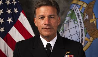 Admiral John C. Aquilino, U.S. Navy, is shown in this Defense Department portrait. He is the 26th Commander of the United States Indo-Pacific Command, the nation’s oldest and largest combatant command. (Photo via pacom.mil) [https://www.pacom.mil/Leadership/Biographies/Article-View/Article/2590636/commander-us-indo-pacific-command/]