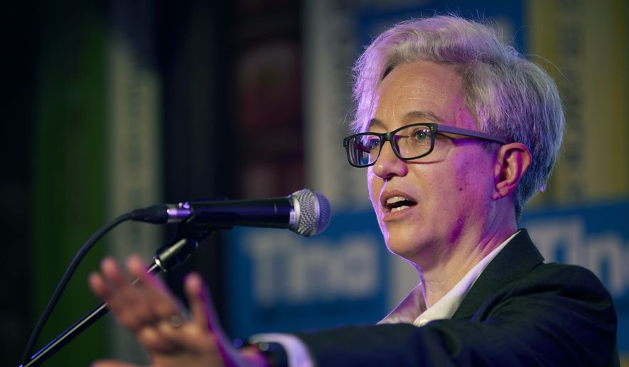 Democratic gubernatorial candidate Tina Kotek speaks to supporters after the results of Oregon&#39;s primary election are announced in Portland, Ore., Tuesday May 17, 2022. Kotek defeated Tobias Read to win the nomination. (AP Photo/Craig Mitchelldyer)