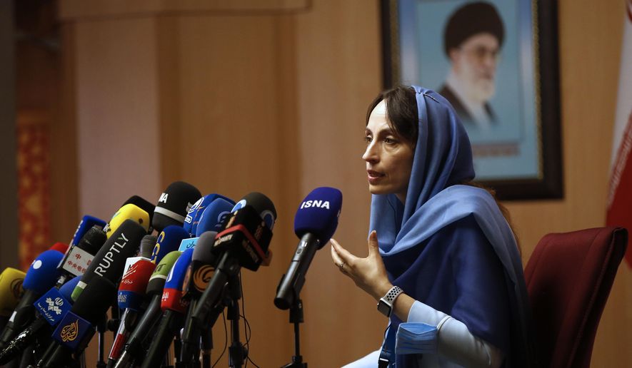 The UN special rapporteur on the negative impact of the unilateral sanctions Alena Douhan, speaks during her news conference in Tehran, Iran, Wednesday, May 18, 2022. Sweeping U.S. sanctions imposed on Iran have badly impacted the country&#39;s economy and worsened the humanitarian situation in the Persian Gulf nation, Douhan said Wednesday. (AP Photo)