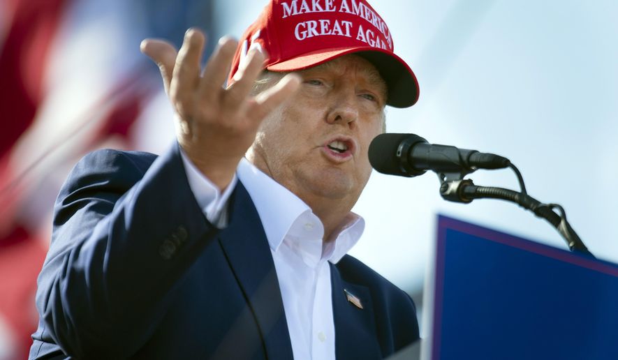 FILE — Former President Donald Trump speaks from the podium during a campaign rally, May 1, 2022, in Greenwood, Neb. A lawyer for the New York attorney general&#39;s office said Friday, May 13, 2022, that the office is &amp;quot;nearing the end&amp;quot; of its three-year investigation into Trump and his business practices. (Kenneth Ferriera/Lincoln Journal Star via AP, File)