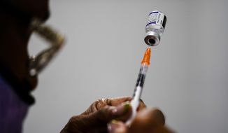 A syringe is prepared with the Pfizer COVID-19 vaccine at a vaccination clinic at the Keystone First Wellness Center in Chester, Pa., Dec. 15, 2021.  (AP Photo/Matt Rourke, File)