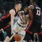 Miami Heat&#39;s Bam Adebayo (13) screens Boston Celtics&#39; Marcus Smart (36) as Tyler Herro, left, drives   during the second half of Game 3 of the NBA basketball Eastern Conference finals playoff series, Saturday, May 21, 2022, in Boston. (AP Photo/Michael Dwyer) **FILE**