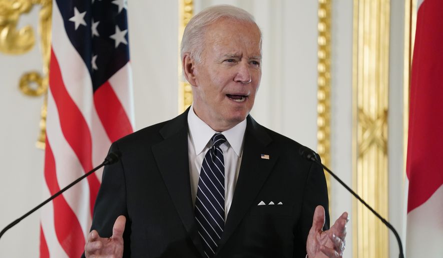 President Joe Biden speaks during a news conference with Japanese Prime Minister Fumio Kishida at Akasaka Palace, Monday, May 23, 2022, in Tokyo. (AP Photo/Evan Vucci)