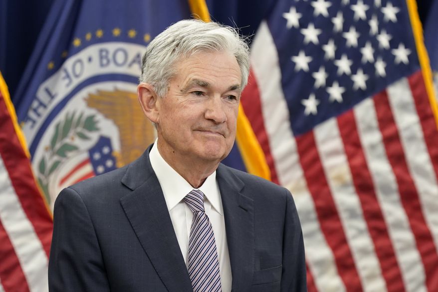 Federal Reserve Board Chair Jerome Powell participates in a swearing-in ceremony, Monday, May 23, 2022, in Washington. (AP Photo/Patrick Semansky) ** FILE **