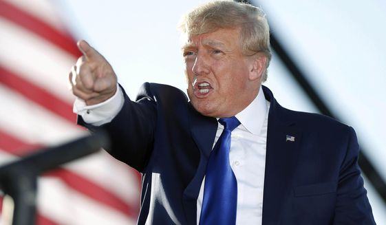 Former President Donald Trump speaks at a rally at the Delaware County Fairgrounds, April 23, 2022, in Delaware, Ohio. The New York attorney general’s office said Monday, May 23, 2022, it subpoenaed Donald Trump’s longtime executive assistant, Rhona Graff, and plans to question her under oath next week as part of its civil investigation into the former president&#39;s business dealings. (AP Photo/Joe Maiorana, File)