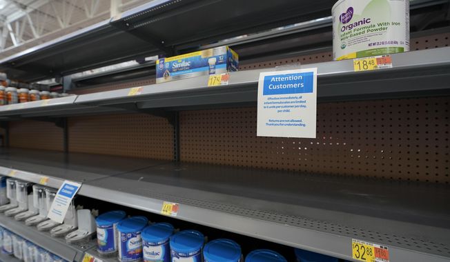 Shelves typically stocked with baby formula sit mostly empty at a store in San Antonio, Tuesday, May 10, 2022. A massive baby formula recall, combined with COVID-related supply chain problems, is getting most of the blame for the shortage that&#x27;s causing distress for many parents across the U.S. But the nation&#x27;s formula supply has long been vulnerable to this type of crisis, experts say, due to decades-old rules and policies that have allowed a handful of companies to corner nearly the entire U.S. market. (AP Photo/Eric Gay, File)