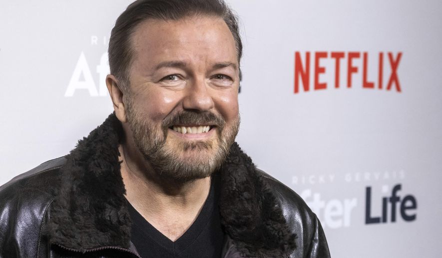 Ricky Gervais appears at a screening of Netflix&#39;s &amp;quot;After Life&amp;quot; in New York on March 7, 2019. (Photo by Charles Sykes/Invision/AP, File)