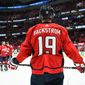 Washington Capitals center Nicklas Backstrom (19) during a break in the action during the 2nd period in a game against the Florida Panthers at Capital One Arena in Washington D.C., May 9, 2022. (Photo by All-Pro Reels)