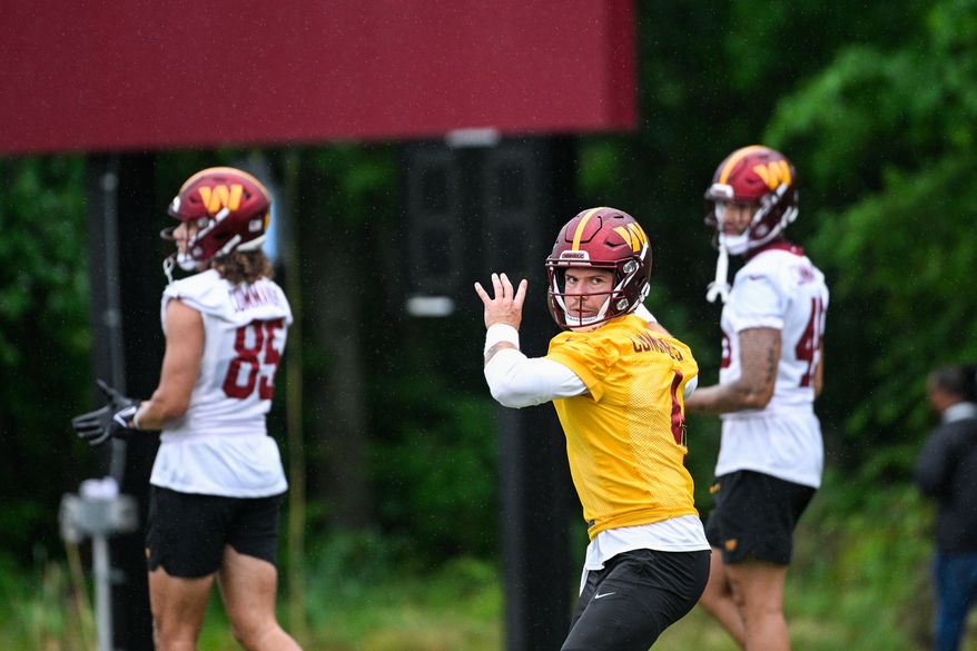 Washington Commanders Taylor Heinicke participates in OTAs at the team's Inova Sports and Performance Center, May 24, 2022. (Photo by Brian Murphy, All-Pro Reels)