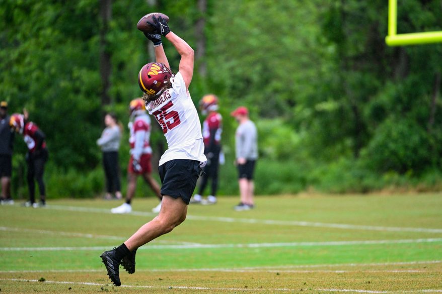 Washington Commanders Cole Turner participates in OTAs at the team's Inova Sports and Performance Center, May 24, 2022. (Photo by Brian Murphy, All-Pro Reels)