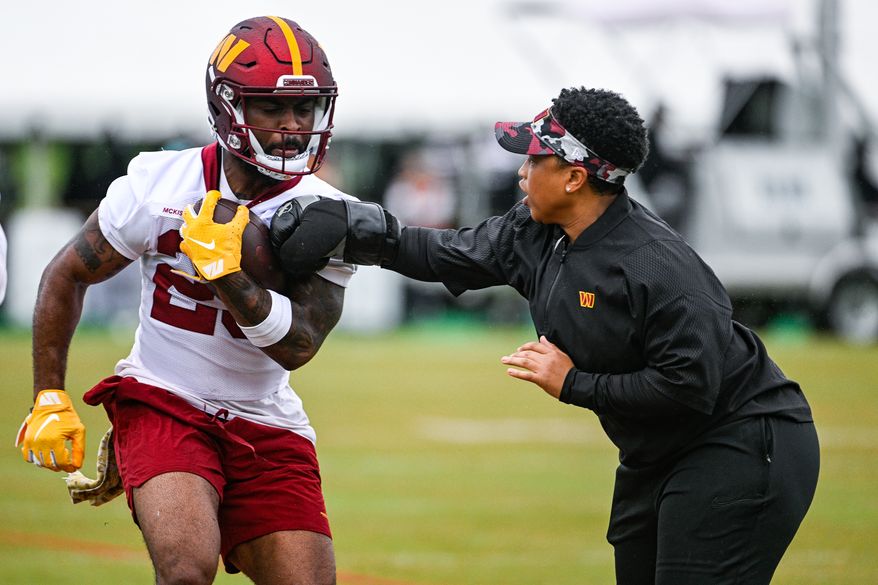 Washington Commanders J.D. McKissic participates in OTAs at the team's Inova Sports and Performance Center, May 24, 2022. (Photo by Brian Murphy, All-Pro Reels)