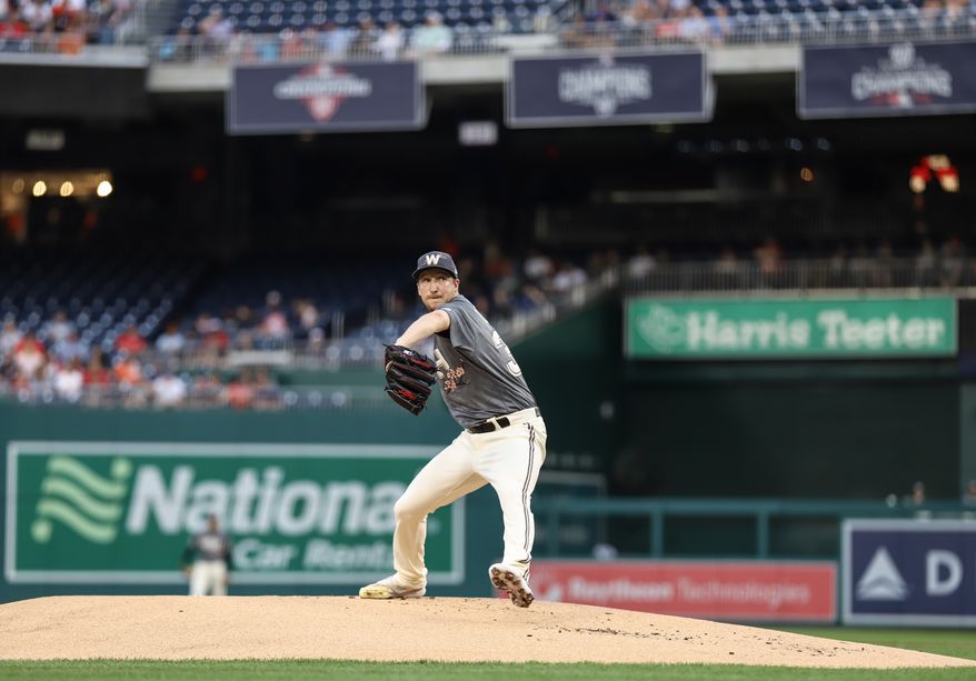 Starting Pitcher Erick Fedde (#32) mid wind up at Washington Nationals vs Houston Astros on May 14th 2022 at Nationals Park in Washington DC. (Photo: All-Pro Reels/ Alyssa Howell)