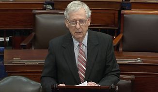 In this image from Senate Television, Senate Minority Leader Mitch McConnell of Kentucky, speaks on the Senate floor, Wednesday, May 25, 2022 at the Capitol in Washington.  Despite mounting mass shootings in communities nationwide  two in the past two weeks alone, including Tuesday in Texas and the racist killing of Black shoppers at a Buffalo, New York, market 10 days earlier  lawmakers have been unwilling to set aside their differences and buck the gun lobby to work out any compromise.  (Senate Television via AP)