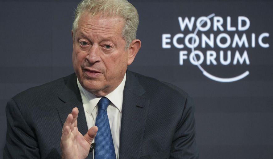 Former U.S. vice president Al Gore speaks during a conversation at the World Economic Forum in Davos, Switzerland, Wednesday, May 25, 2022. The annual meeting of the World Economic Forum is taking place in Davos from May 22 until May 26, 2022. (AP Photo/Markus Schreiber)