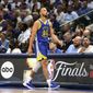 Golden State Warriors&#x27; Stephen Curry walks off court during the second half of Game 4 of the NBA basketball playoffs Western Conference finals against The Dallas Mavericks, Tuesday, May 24, 2022, in Dallas. (Scott Strazzante/San Francisco Chronicle via AP) **FILE**