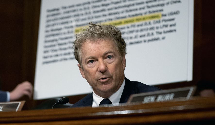 U.S. Sen. Rand Paul, R-Ky., speaks during a committee hearing on Capitol Hill in Washington. Senate Republicans on Thursday blocked the final passage of a measure to create domestic terrorism units in the FBI, Department of Homeland Security and Justice Department. (Stefani Reynolds/The New York Times via AP, Pool, File)