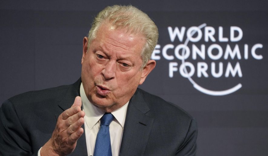 Former U.S. Vice President Al Gore speaks during a conversation at the World Economic Forum in Davos, Switzerland, Wednesday, May 25, 2022. (AP Photo/Markus Schreiber) ** FILE **