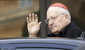 Cardinal Angelo Sodano arrives for a meeting at the Vatican, Friday, March 8, 2013. Sodano, a once-powerful Italian prelate who long served as the Vatican&#39;s No. 2 official, has died on Friday, May 27, 2022. He was 94. (AP Photo/Alessandra Tarantino, File)  **FILE**