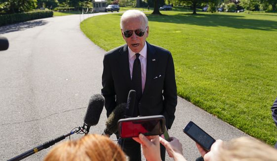 President Joe Biden speaks to reporters as he returns to the White House from Delaware on the South Lawn in Washington, Monday, May 30, 2022. (AP Photo/Andrew Harnik)