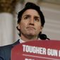 Canada&#39;s Prime Minister Justin Trudeau announces new gun control legislation in Ottawa, Ontario, on Monday, May 30, 2022. (Patrick Doyle/The Canadian Press via AP)