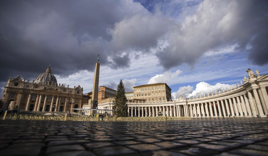 A view of the empty St. Peter&#39;s Square as Pope Francis is delivering the Angelus noon prayer from his studio, at the Vatican, Jan. 6, 2021. (AP Photo/Andrew Medichini, file)