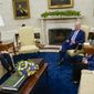 President Joe Biden meets with Treasury Secretary Janet Yellen, right, and Federal Reserve Chairman Jerome Powell in the Oval Office of the White House, Tuesday, May 31, 2022, in Washington. (AP Photo/Evan Vucci)