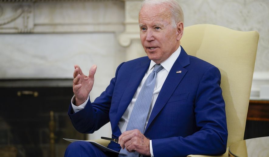President Joe Biden speaks in the Oval Office of the White House, Tuesday, May 31, 2022, in Washington.  (AP Photo/Evan Vucci, File)