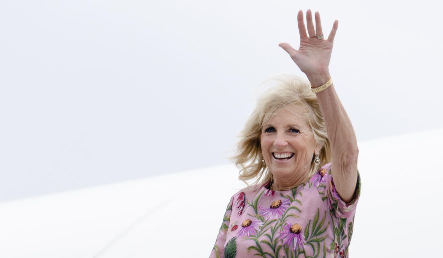 First lady Jill Biden waves as she arrives in Alajuela, Costa Rica, May 21, 2022. Jill Biden says she and the president don&#39;t hash out disagreements in front of other people, but argue instead by text. “Fexting” is what they call it. The first lady has revealed that and more in a new interview in the June-July issue of Harper&#39;s Bazaar. (Erin Schaff/The New York Times via AP, Pool, File)
