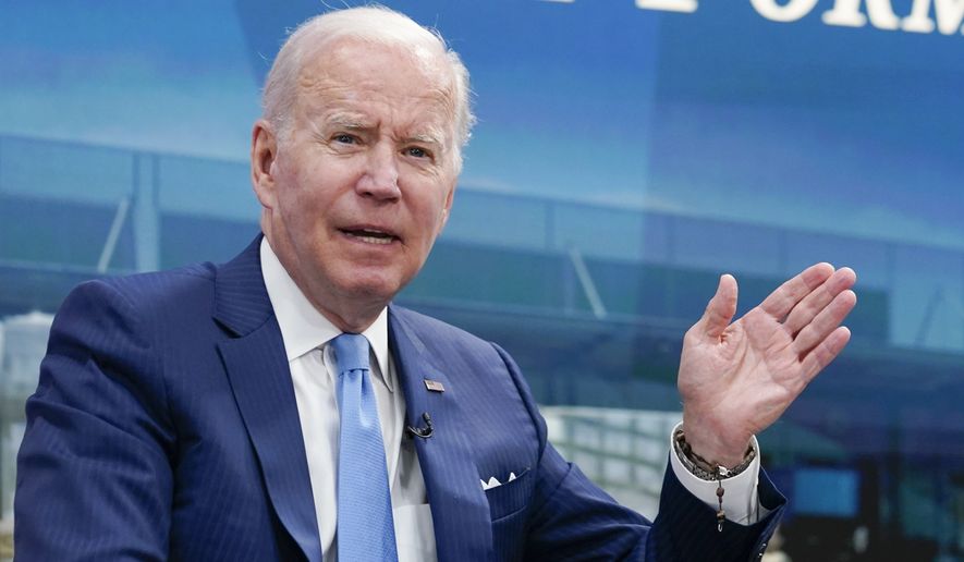 President Joe Biden speaks as he meets virtually with infant formula manufacturers from the South Court Auditorium on the White House complex in Washington, Wednesday, June 1, 2022. (AP Photo/Susan Walsh)