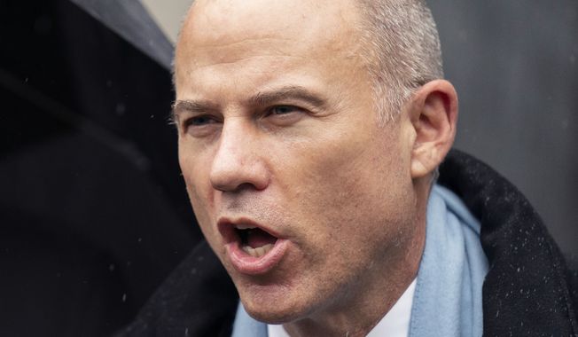 Michael Avenatti speaks to members of the media after leaving federal court, Feb. 4, 2022, in New York. Avenatti was sentenced Thursday, June, 2, 2022, to four years in prison for cheating client Stormy Daniels, the porn actor who catapulted him to fame, of hundreds of thousands of dollars in book proceeds. (AP Photo/John Minchillo, File)  **FILE**