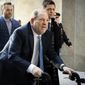 Harvey Weinstein arrives at a Manhattan courthouse as jury deliberations continue in his rape trial in New York, on Feb. 24, 2020. A New York appellate court on Thursday, June 2, 2022, has upheld Weinstein&#x27;s rape conviction, rejecting the disgraced movie mogul&#x27;s claims that the judge at the landmark #MeToo trial prejudiced him by allowing women to testify about allegations that weren&#x27;t part of the criminal case. (AP Photo/John Minchillo, File)